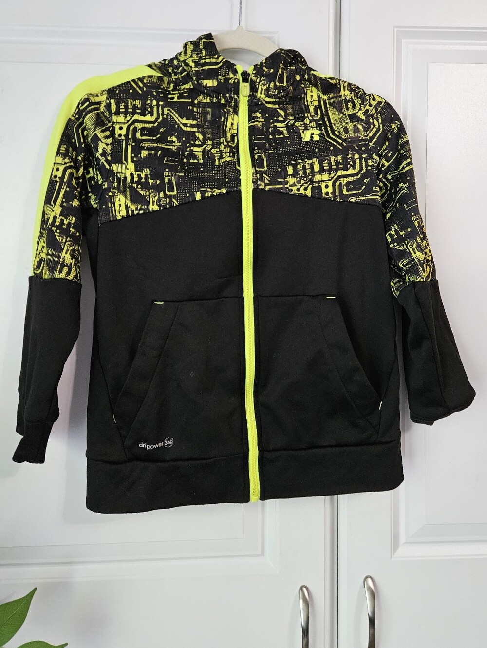 Russell Athletic Black and Neon Yellow Zip Hoodie